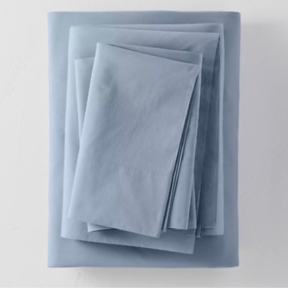 CASALUNA Supima Percale Solid Sheet Set, King, Sky Blue, NWT - Picture 2 of 5